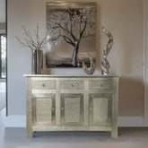 Indian Antique Embossed Brass Work Solid Wood Sideboard C22